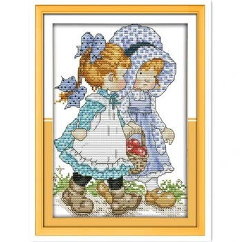 

Work together with one heart Chinese Counted Cross Stitch Pattern Needlework Embroidery Cross Set 11CT 14CT Printed On Canvas