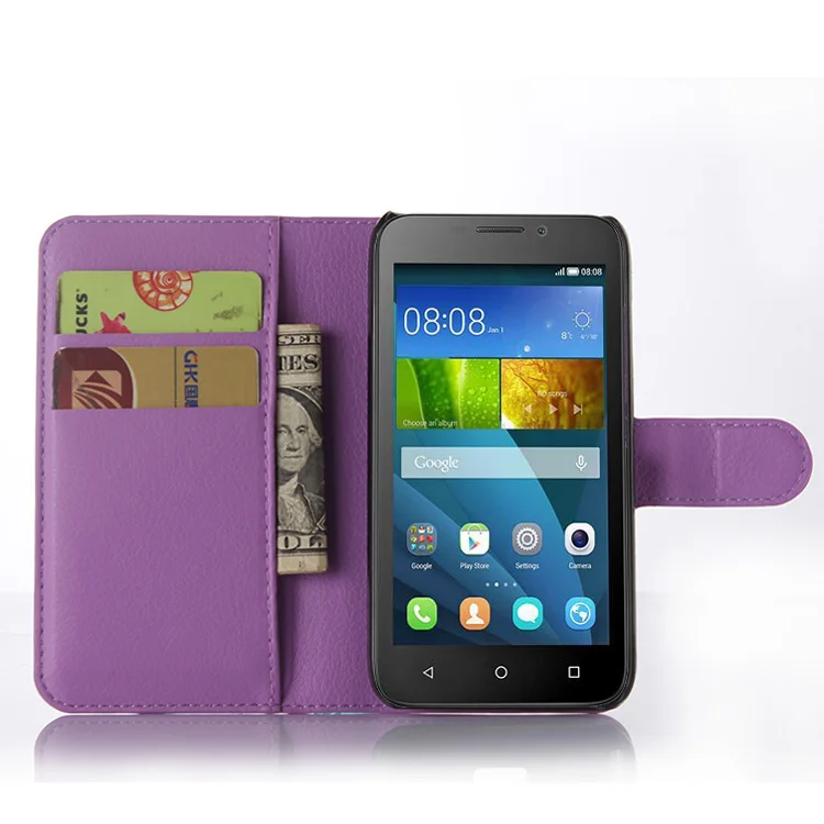 

Fashion Litchi Texture Flip Leather Cover Case for Huawei Honor Bee / Huawei Y5C / Huawei Y541 Wallet Stand Style With Card Slot