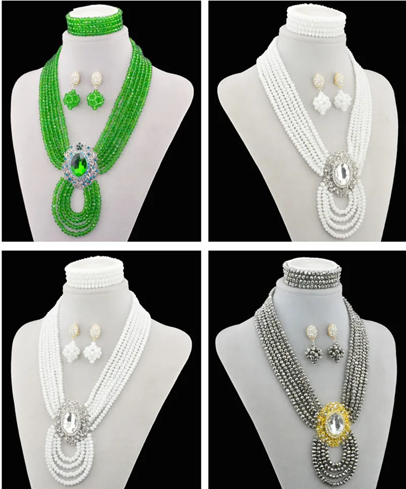 

Nigerian Wedding African Beads Jewelry Sets India Multilayer Crystal Rhinestone Choker Necklace Earrings Set Bridesmaid Jewelry