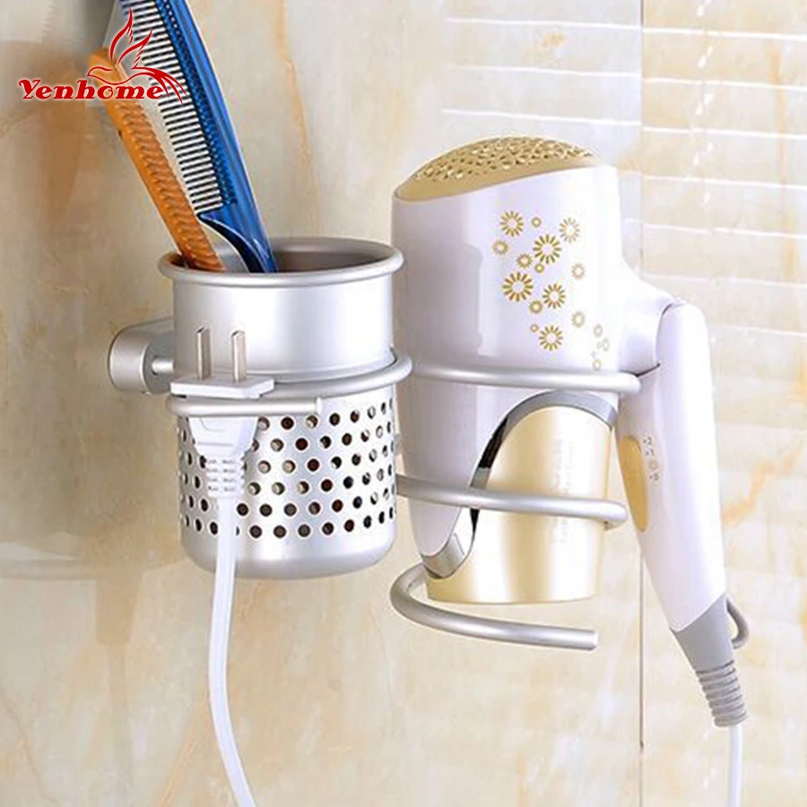 

2018 Bathroom Wall Shelf Wall-mounted Space Aluminum Anti-rust Hair Dryer Rack Storage Hairdryer Support Holder Spiral Stands