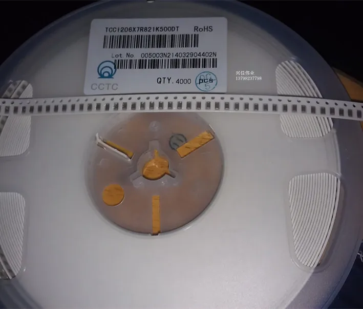 

The ceramic chip capacitors 1206 820PF 50V X7R 10% of a 4K loaded = 138 yuan