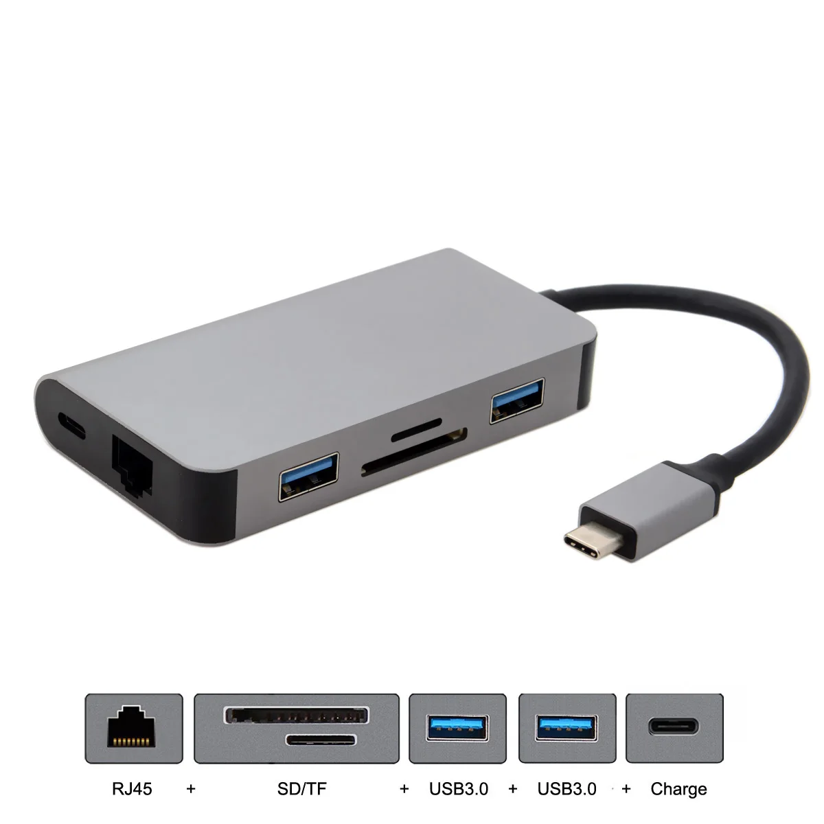 

CYDZ Gigabit Ethernet 2 Ports HUB TF SD Charger Card Reader Multiple USB 3.1 Adapter RJ45 USB-C Type-C Cable