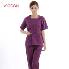 Короткий рукав круглый вырез Женский медицинский раздельный Костюм Униформа Медицинская Лаборатория пальто больница доктор тонкий пальто+ брюки наборы