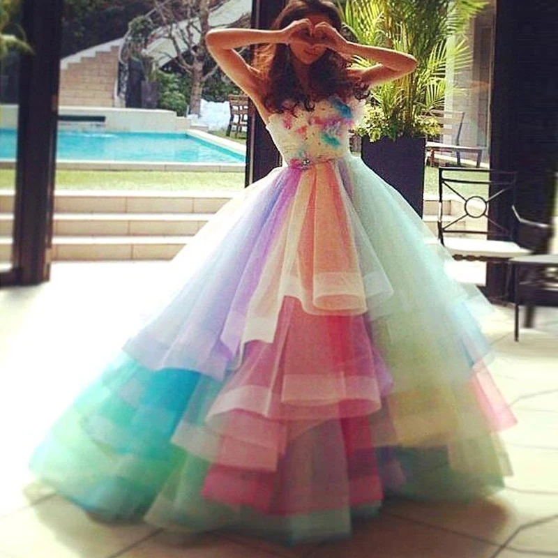 rainbow evening gown