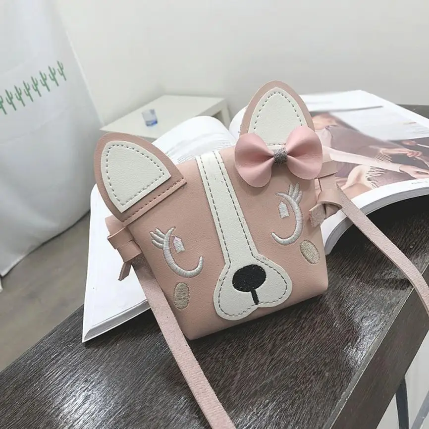 Children Cute Animal Bowknotl Leather Handbag Shoulder Bag Mini Crossbody Bag 