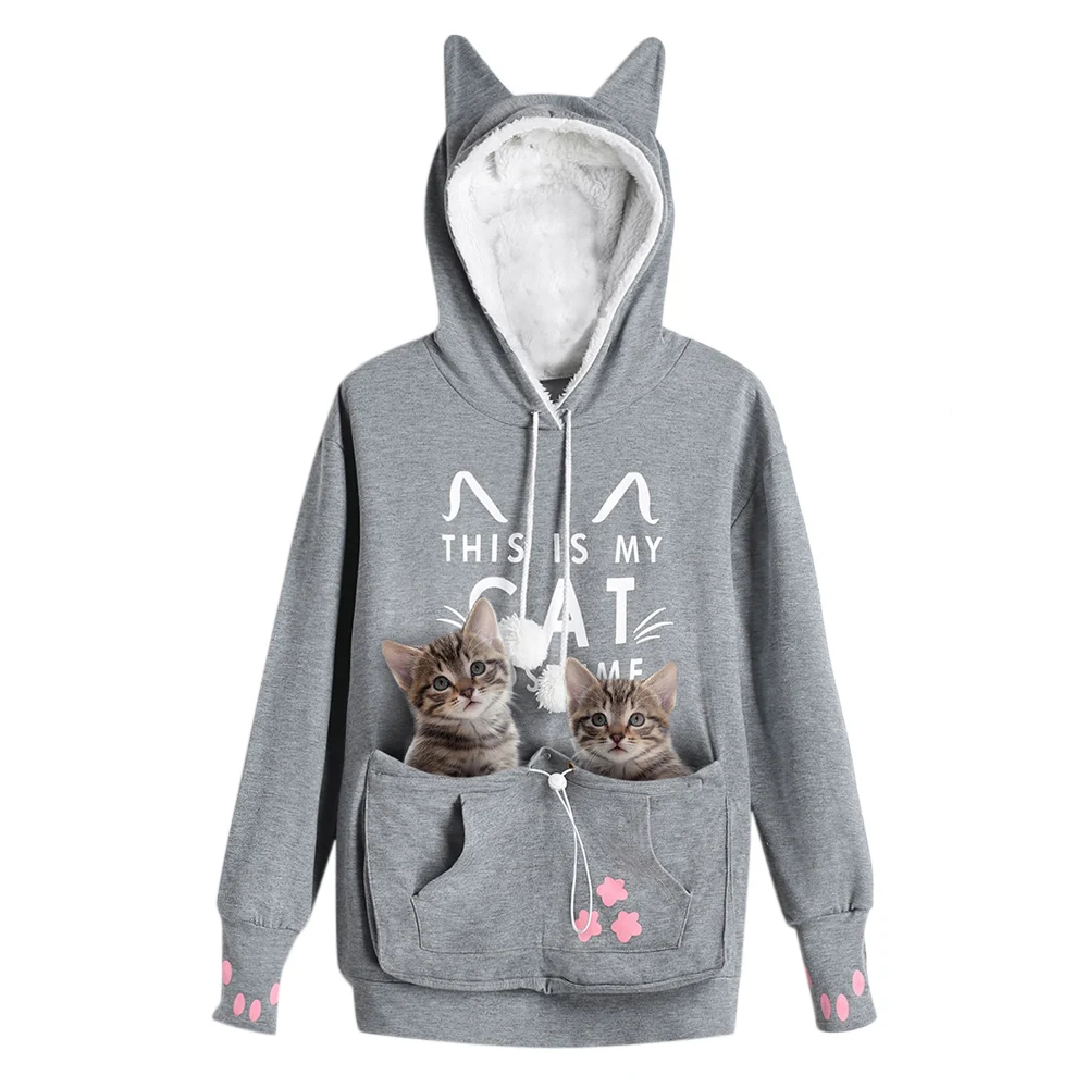 Wipalo Autumn Spring Warm Sweatshirt Plus Size 5XL Cat Holder Pouch