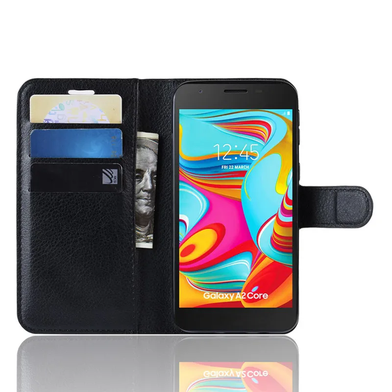 

For Samsung Galaxy A2 Core Case Lichee Pattern PU Leather Case Card Slots Wallet Cover For Samsung A2 Core Cases SM-A260F/DS