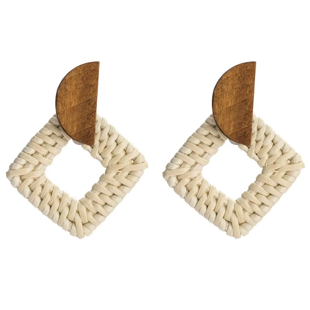 

ZA Wooden Rattan Statement Earrings For Women 2019 New Boho Handmade Geometric Drop Straw Weave Knit Vine Vacation Party Jewelry