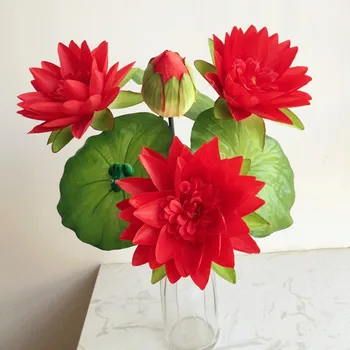 

20pcs Fake Lotus Flower Artificial Lotus Flowers with Green Frog Silk Water Lily 7 Stems/bunch