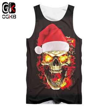 

OGKB Summer 3D Printed Christmas Tree And Skull Man Lovely O-neck Tank Top Funny Big Size 5XL 6XL Habiliment Men's Vest