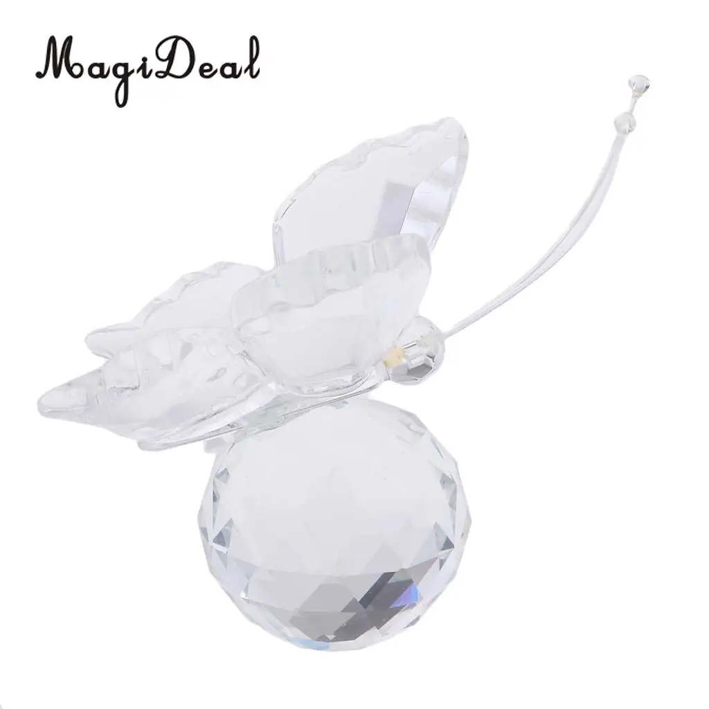 Crystal Flying Butterfly with Ball Base Paperweight Figurine Cut Glass Ornament Animal Statue Collectible Decoration