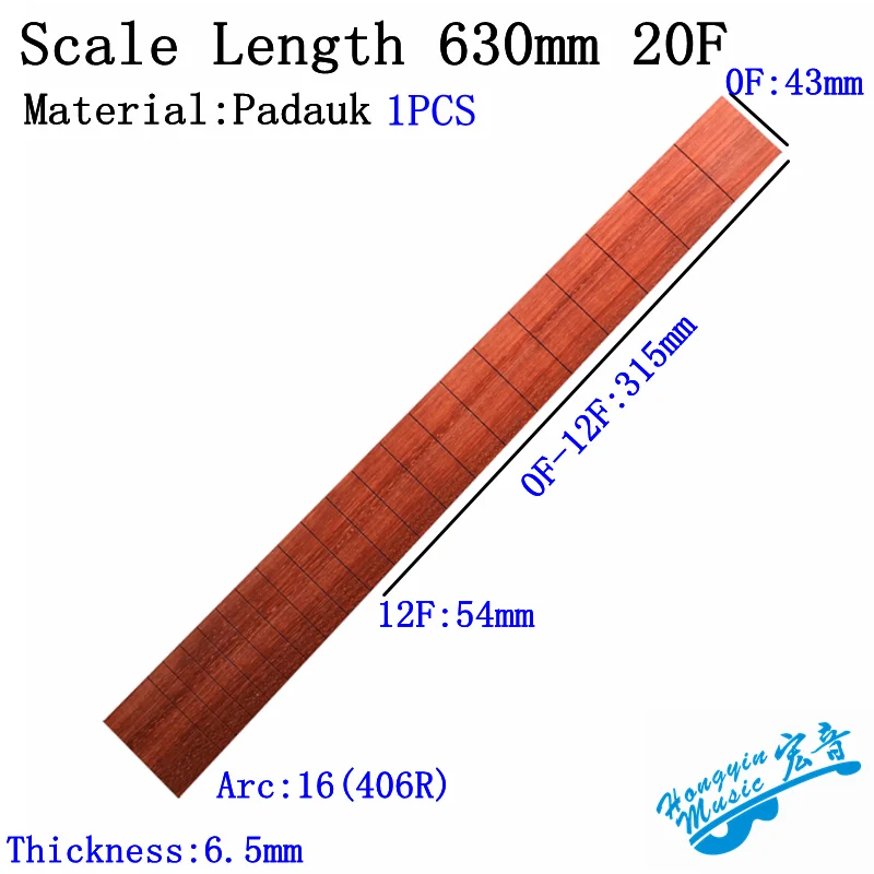 Африканский Padauk деревянный Гриф для классической гитары стандарт 650 мм аккорд длина полуобработанный гриф Pterocarpus Soyauxii - Цвет: Scale Length630mm20F