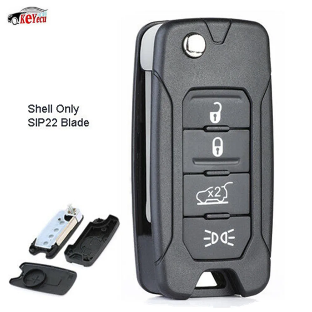 

KEYECU New Replacement Folding Remote Car Key Shell Case Fob 4 Button for Jeep Renegade 2016-2018 - 2ADFTFI5AM433TX