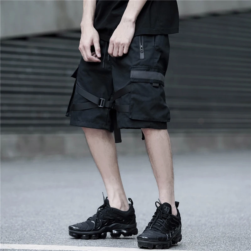

Men Black Shorts Rock Hip Hop Cargo Short Pants Mens Black Casual Streetwear Pants Casual Loose Us Size