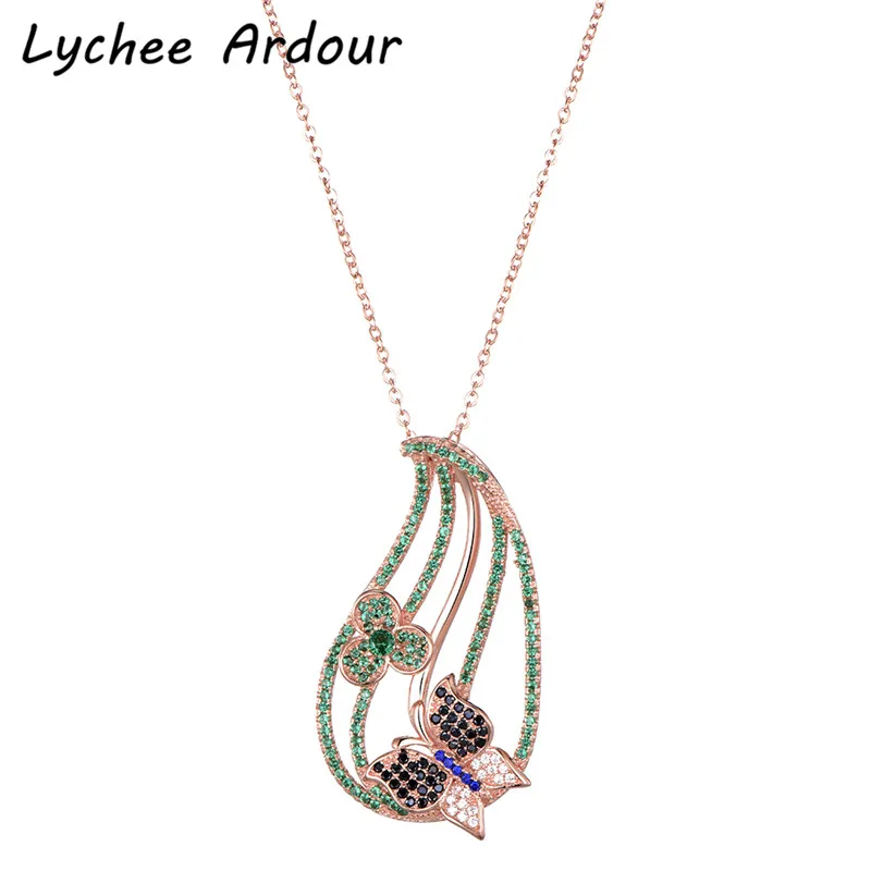 Модный 925 Серебряный горный хрусталь ожерелье звено цепи выдалбливают бабочка