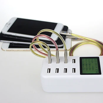 

8 USB Ports Cellphone Tablet 2.4A Universal Charger LCD Display Voltage Current Screen Charging Adaptor