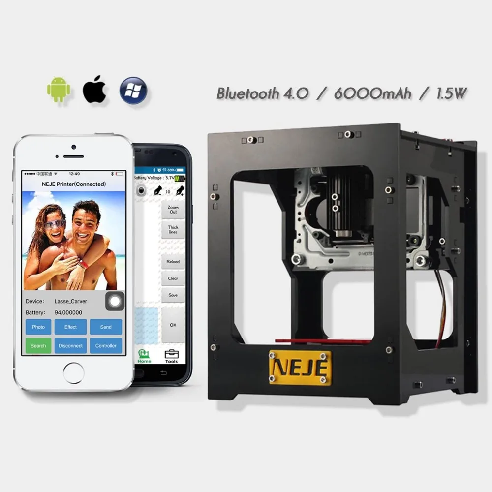 NEJE DK-BL 1500mW Bluetooth/6000mAh Art Laser Engraver Engraving Machine Printer 
