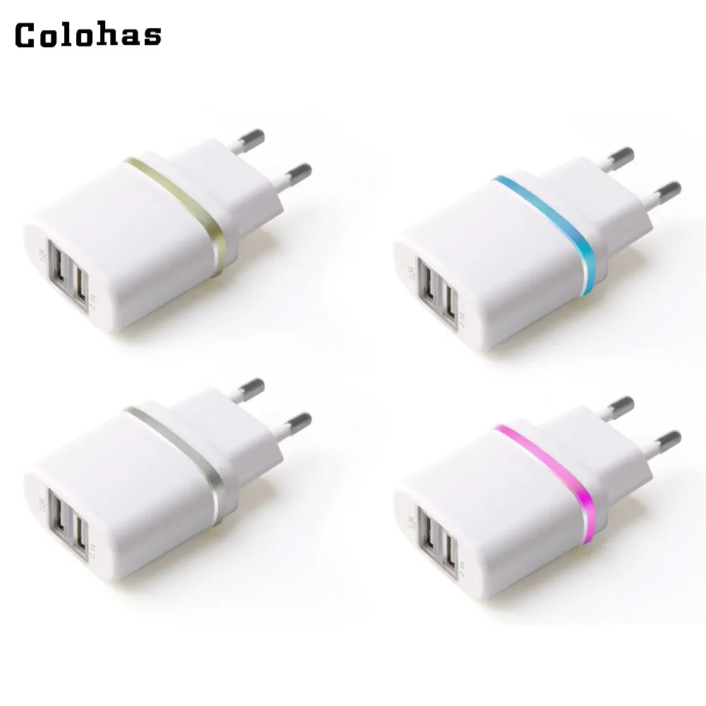

Dual Ports USB with LED Light EU Plug Travel Home Power to Wall Charger Adaptor for iPhone 4S 5 5S 6 6S 7 Plus Sony GPS Samsung