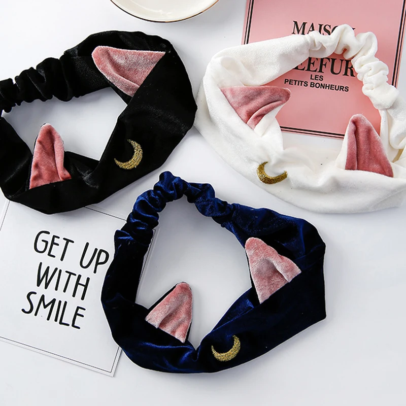 

Cute Sailor Moon Rabbit Ears Women Suede Soft Headbands Cross Elastic Hairbands Bandanas Girls Hair Bands Styling Accessory
