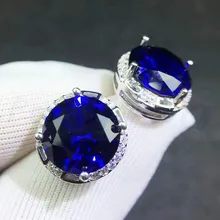 Сапфировые серьги-гвоздики, 10*10 мм, 5ct* 2 шт, драгоценный камень,, Настоящее серебро 925 пробы, хорошее ювелирное изделие для мужчин или женщин# J19011105