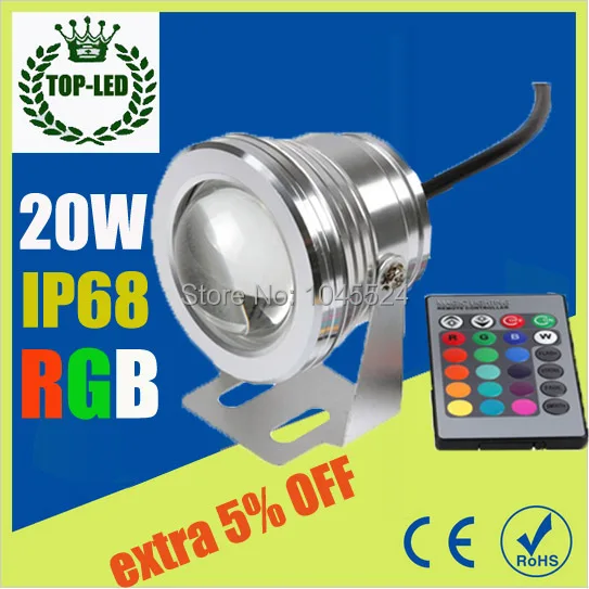 1000 lumen 20 W RGB LED luz subacuática 12 V color cambiante piscina Piscina lámpara IP68 impermeable con mando a distancia 1000 lumen 20 W RGB LED luz subacuática 12 V color cambiante piscina Piscina lámpara IP68 impermeable con mando a distancia
