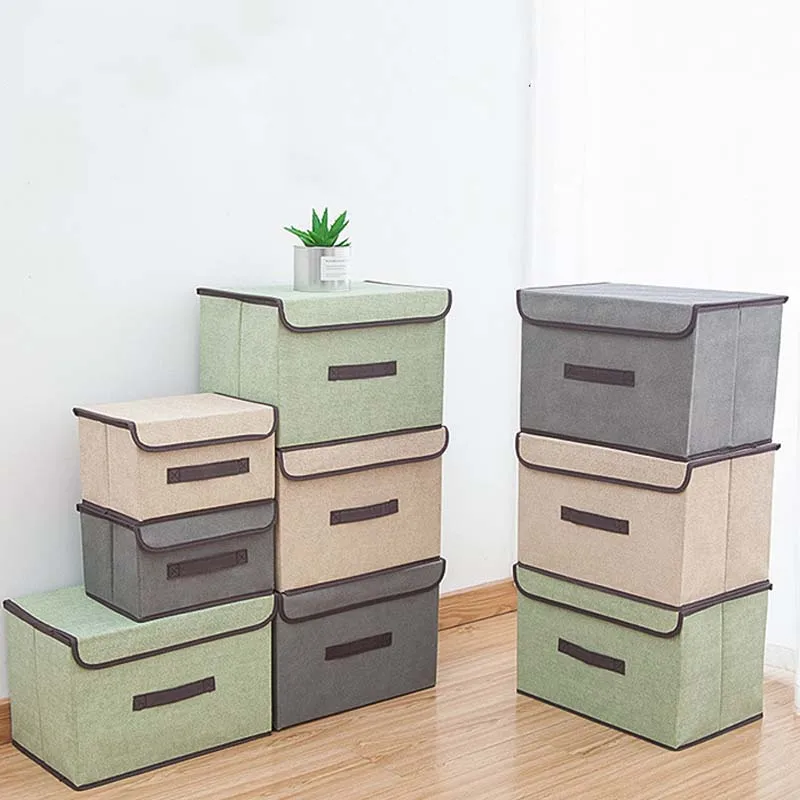 

2019 Foldable Fashion Solid Color Square Storage Collapsible Canvas Box Clothes Organizer Large And Small Folding Storage Boxes