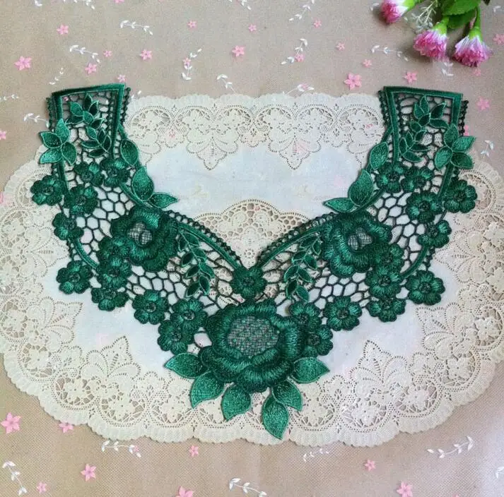 

1 Piece 37*29cm Blackish Green Emerald Flower Hollow Necking Lace Applique Luxury Lace Collar Craft