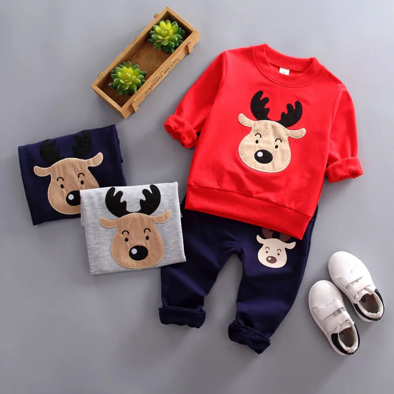 

2pcs/Lot Sports Suits Newborn Baby Clothings Set Elk Cartoon Patterns Tracksuit Toddler Infant Long Sleeve Cotton Clothes O-Neck