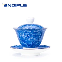 150 мл Цзиндэчжэнь нарисованный вручную цветок узор Gaiwan ручной работы фарфоровая винтажная чайная миска с крышкой набор блюдец посуда для напитков чайные горшки