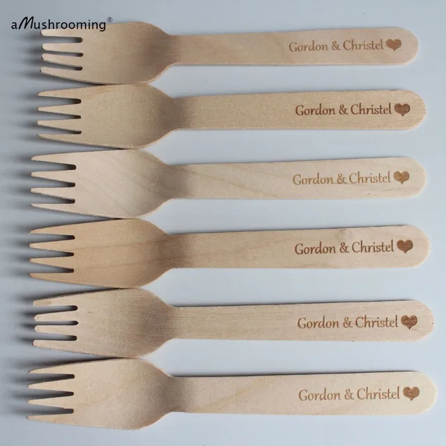 25 Wedding Party Personalized Forks, Wood Forks, Spoons, Knives, Hand