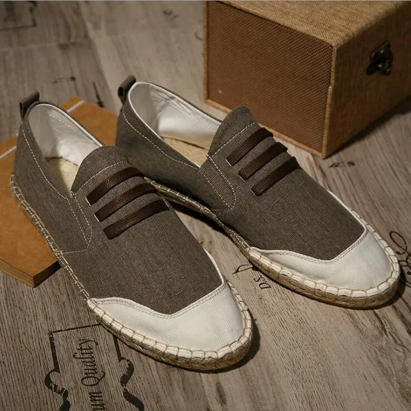 New Designer Fashion Male Loafers Flats Ramie Sole Shoes Men's Shoes Casual Fisherman Shoes Linen Canvas Espadrilles LF-35