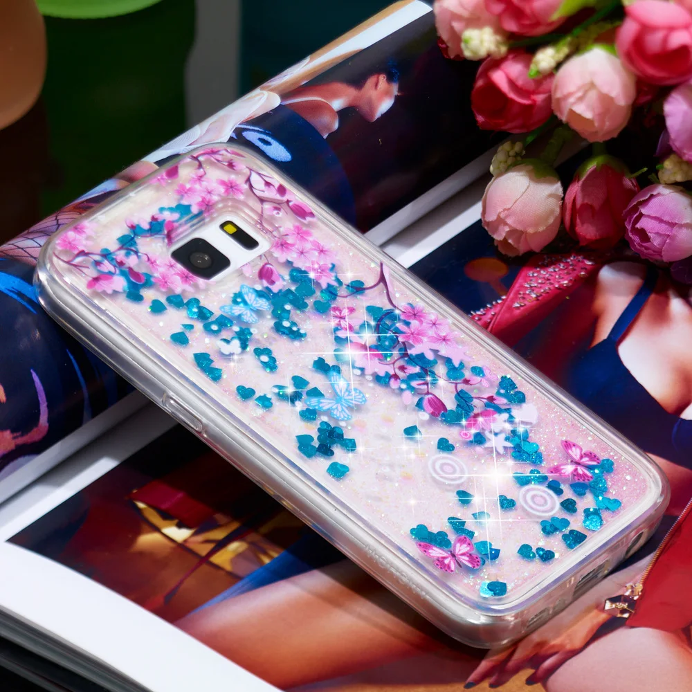 Блестящий чехол для Samsung Galaxy S5 милый блестящий бампер с жидкостью и зыбучим