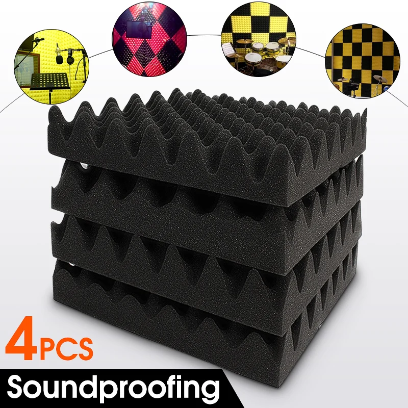 

4Pcs 30X30X6cm Soundproofing Foam Acoustic Foam Sound Treatment Studio Room Absorption Wedge Tiles Polyurethane foam