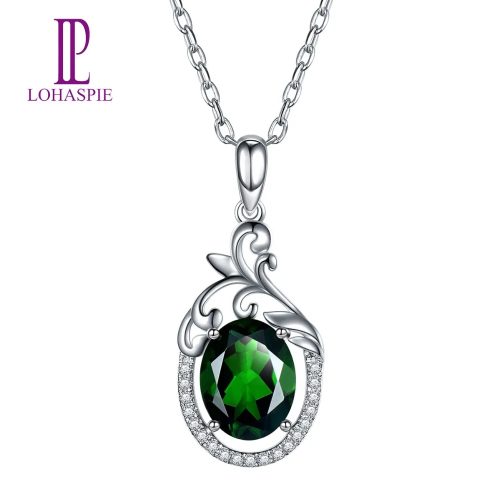 

LP Diamond-Jewelry Solid 18K 750 White Gold 2.0ct Natural Chrome Diopside Gemstone Pendant For Women Fine Stone Jewelry