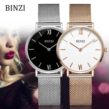 

BINZI Brand Ladies Wrist Watches Luxury Quartz Women Watch Rose Gold Steel Mesh Female Watch Relogios Feminino 2018 Clock Xfcs