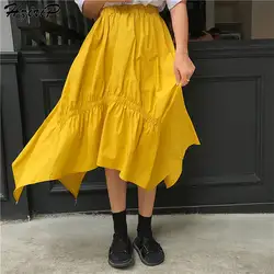 Hzirip/Новые элегантные плиссированные трапециевидные юбки до середины икры, лето 2019 г., милые новые стильные эластичные Простые