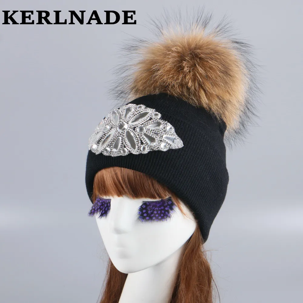 

mink and fox fur ball cap pom poms winter hat for women girl 's wool hat knitted cotton beanies cap brand new thick female hats