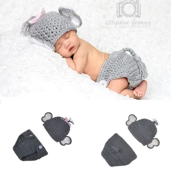 

Elephant Newborn Baby Crochet Knit Costume Infant Handmade Diaper Cover Beanie Hat Set Toddler Photo Props Accessories Clothes