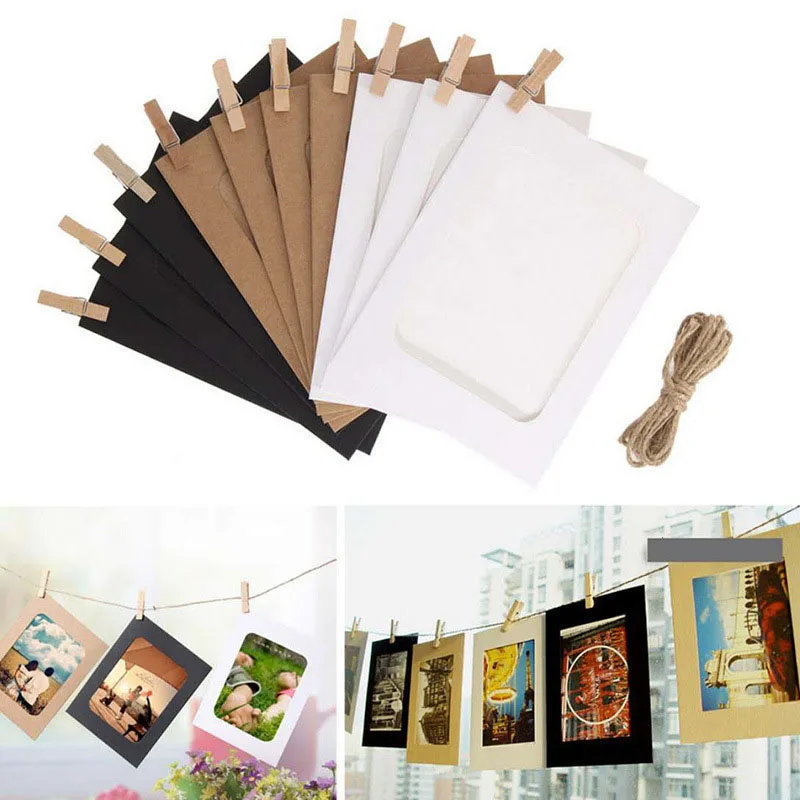 10Pcs Photo Frame With Clips Rope 6 Inches Wall Hanging Banner Photo