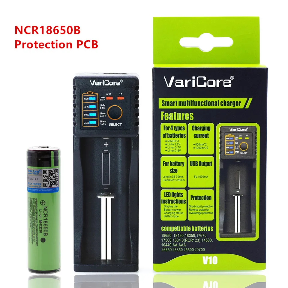 VariCore защита 18650 3400mAh перезаряжаемая батарея NCR18650B PCB 3 7 V для фонарика + зарядное