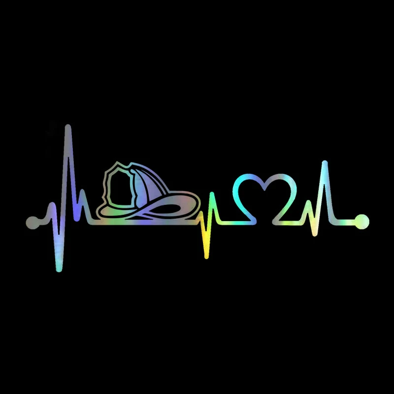 Car Sticker Vinyl 20.3cm*8.9cm Firefighter Fireman Helmet Heartbeat