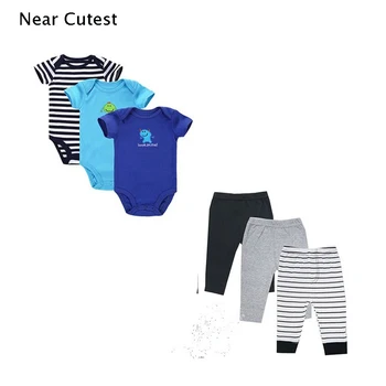 

Near Cutest 6pcs/lot Baby Girl Clothing Set Short Sleeves Baby Wear Spring Autumn Casual 100% Cotton Baby Set Romper+Trousers