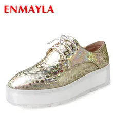 ENMAYLA/Новые разноцветные туфли на плоской платформе золотистого и розового цвета женские модные неглубокие повседневные туфли в стиле панк на шнуровке