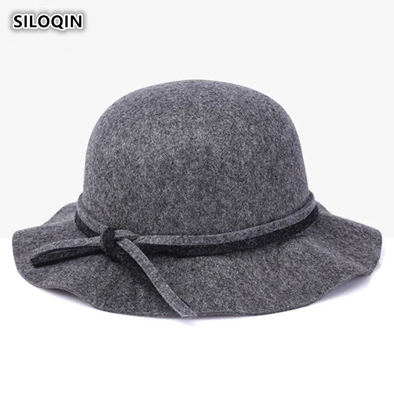 

SILOQIN New Style Autumn And Winter Women's Panama Leisure Bucket Hat Simple Fashion Solid Color Lady Brand Women Casquette