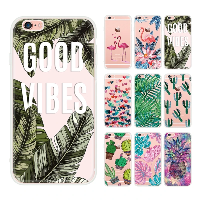 Мягкий чехол из ТПУ с рисунком для iPhone XS Max XR 7 6 6S 8 Plus X 5 5S SE Sillicon Green Plant Cactus Flower |