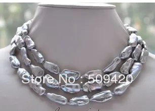

~~ Free Shipping48" 25mm dens gray biwa freshwater pearl necklace