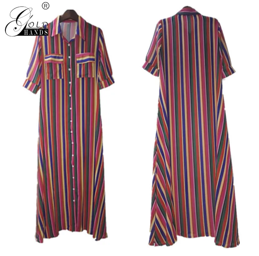 Gold Hands Summer Women Girl Multi-color Striped Short Sleeved Blouse Plus Size Beach Casual Streetwear Lady Shirt Free shipping