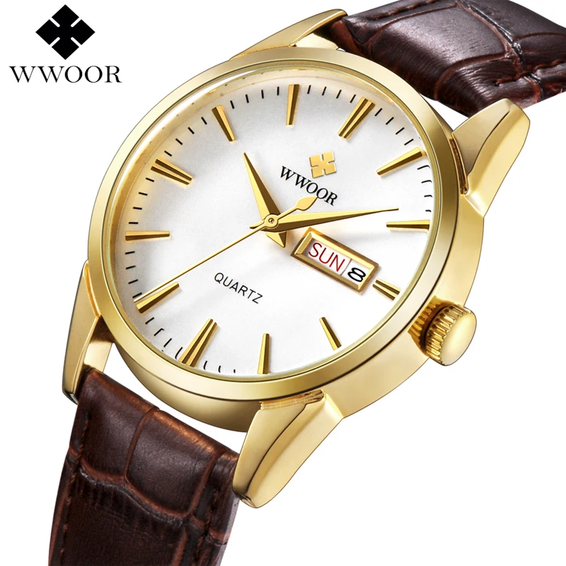

WWOOR Men Watch Top Brand Luxury Leather Strap Date Clock Casual Sport Quartz Watch Men Waterproof Relogio Masculino