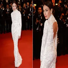 Эротичное с вырезом на спине русалка платье для выпускного вечера с длинным рукавом вечернее платье новое белое нарядное платье с высоким воротом Robe De Soiree платья знаменитостей