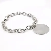 Women Fashion Bracelets Jewelry Accessories Bangles Chain Link Bracelets with Round Engravable Laser Logo/Name Charm Pendant 2